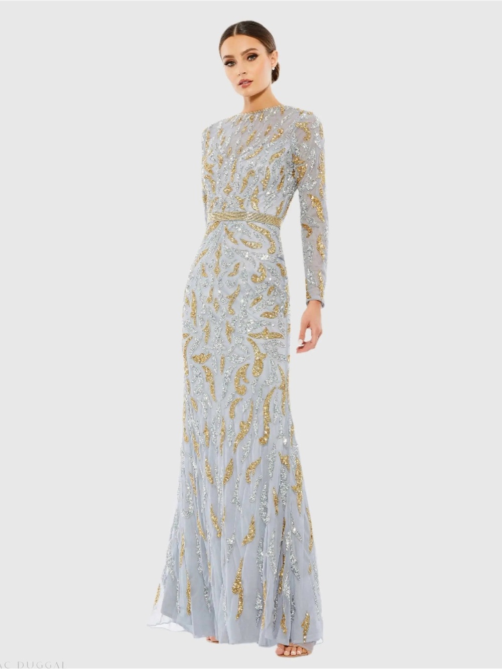 Mac Duggal 5124 Gray Long Sleeve Beaded Evening Gown Size 20 NWT